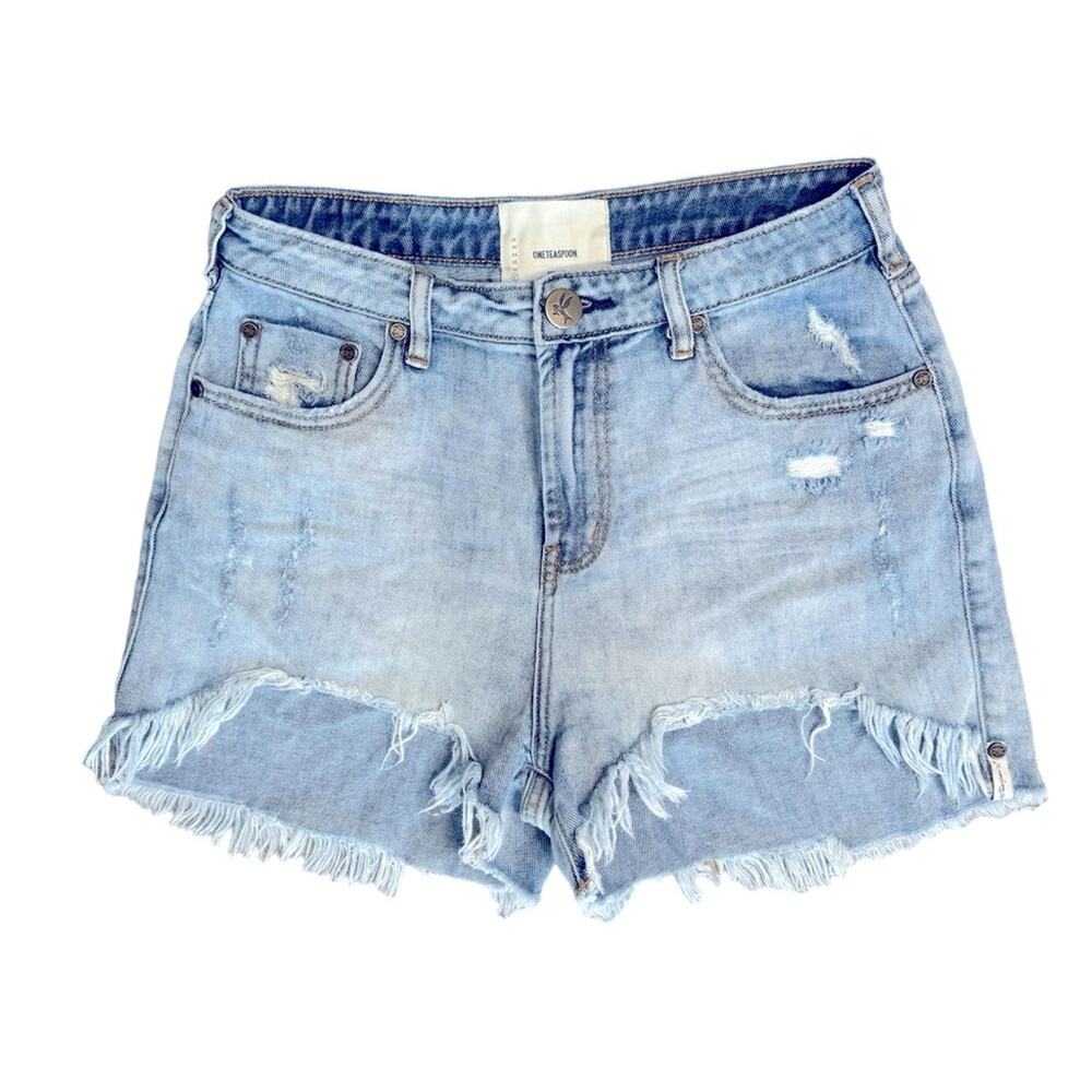 ONE TEASPOON Raw Hem Distressed Zip Fly Denim Shorts Women’s